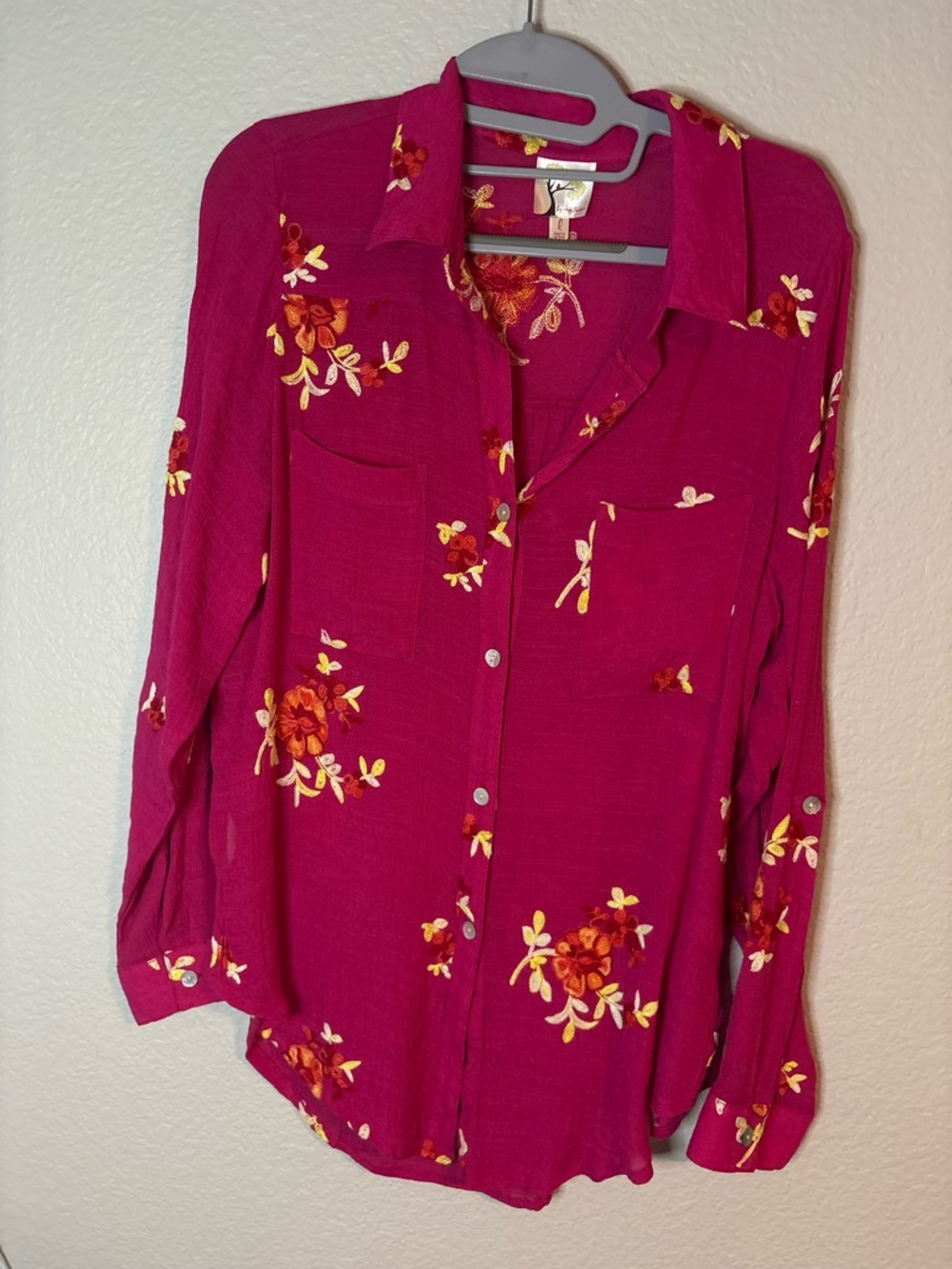 Fig and Flower Magenta Floral Button-Down Shirt